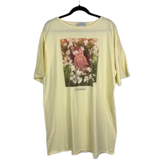 Vintage 90s Anne Geddes Baby Daisies Graphic Tee Dress OS Yellow Rare Y2K Floral - Picture 2 of 11